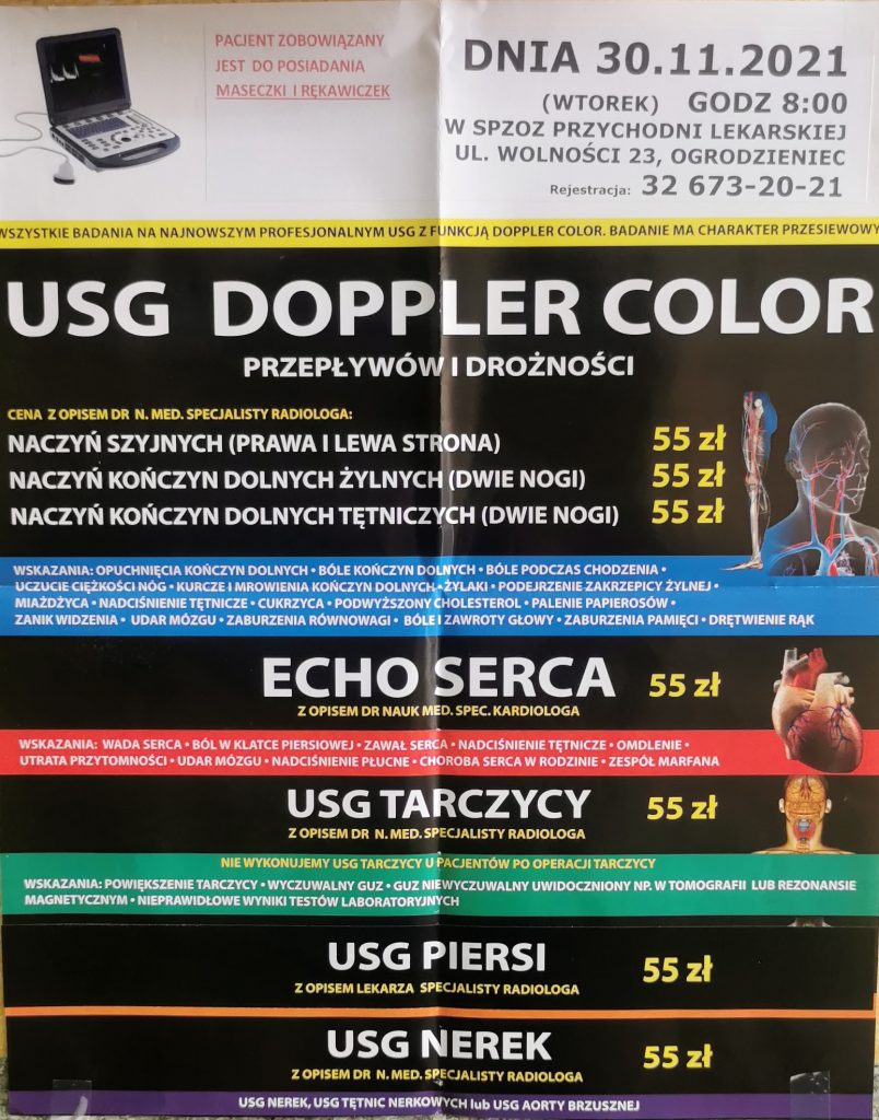 Obrazek - Obraz przedstawia informację o USG Doppler